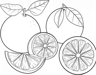 illustration of oranges fruit, black and white for coloring