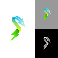 Arrow logo with letter S design combination, thunder logos