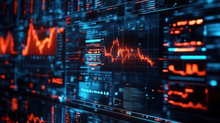Futuristic Stock Market Data Visualization:  A Dynamic Display of Financial Charts and Graphs