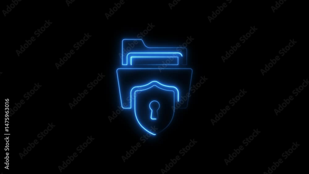 Aufkleber glowing neon outline of protected folder illustrating digital data security