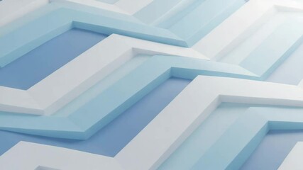 Blue and white background with rhombic lines and free space, A 3D render of an abstract composition of layered, light blue and white chevron shapes, 
