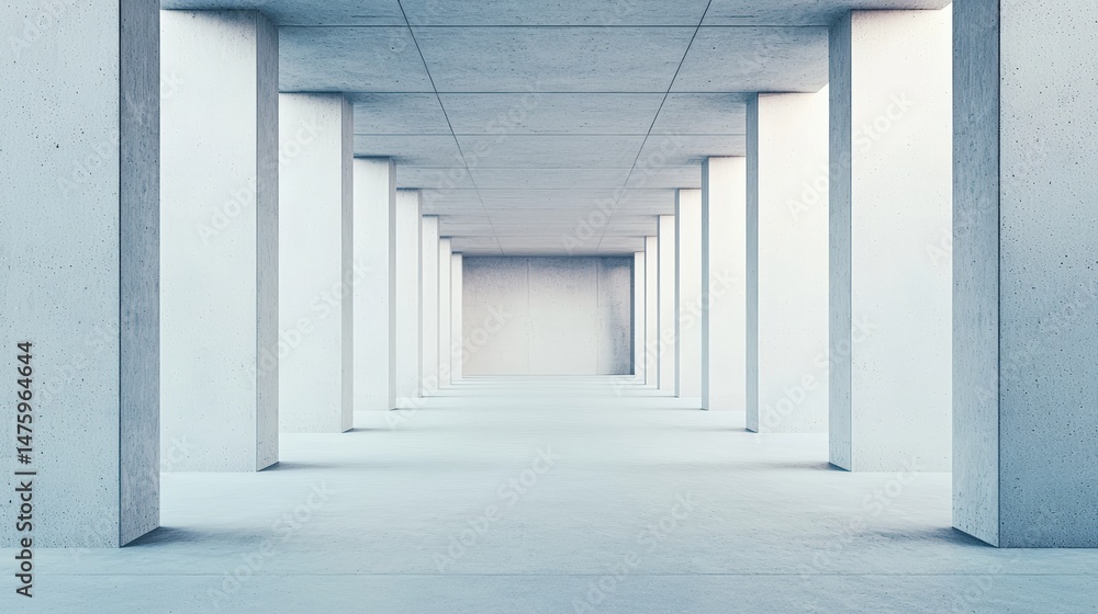 Aufkleber Concrete pillars create a modern and sleek aesthetic in a futuristic empty space, illuminated by soft shadows