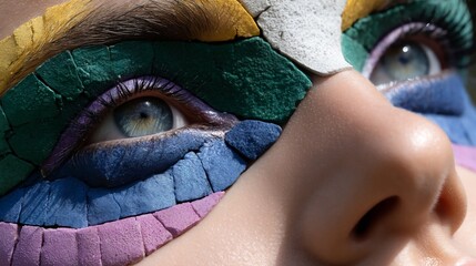Close-up of colorful mosaic makeup design