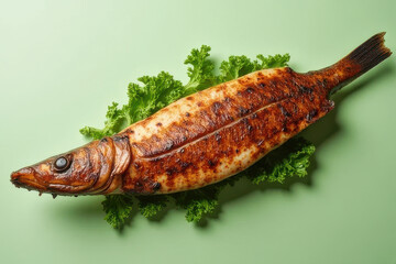 Grilled Swordfish Photography: Sunny Corner, Sage Green Background, Split Lighting Radiance