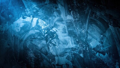 A captivating abstract painting featuring deep blue and rich black hues, blending seamlessly to create a dynamic, textured composition that evokes emotion.