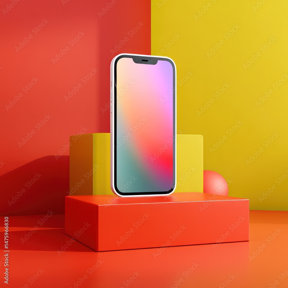 Poster customizable phone mockup with blank space to insert your app promotion and logo.