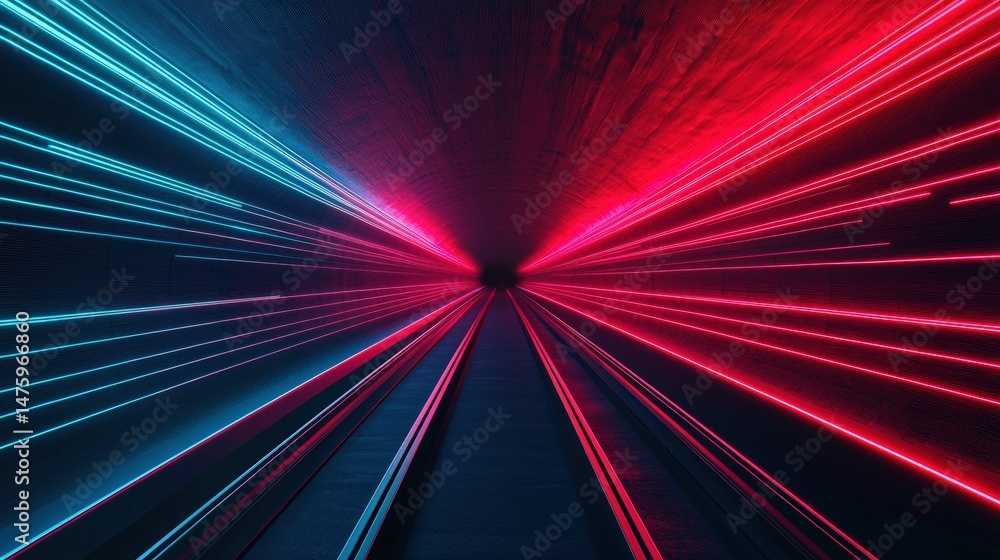 Poster futuristic highway speeding through a tunnel illuminated by vibrant neon lights, showcasing ai-drive