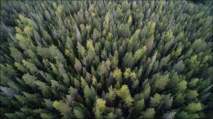 Fototapeta premium High-angle view of a dense coniferous forest canopy.