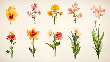 Obraz premium A collection of colorful floral illustrations set against a light background.