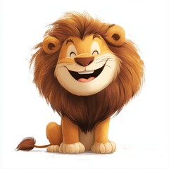 Obraz premium Adorable cartoon lion with a big happy smile isolated on a white background