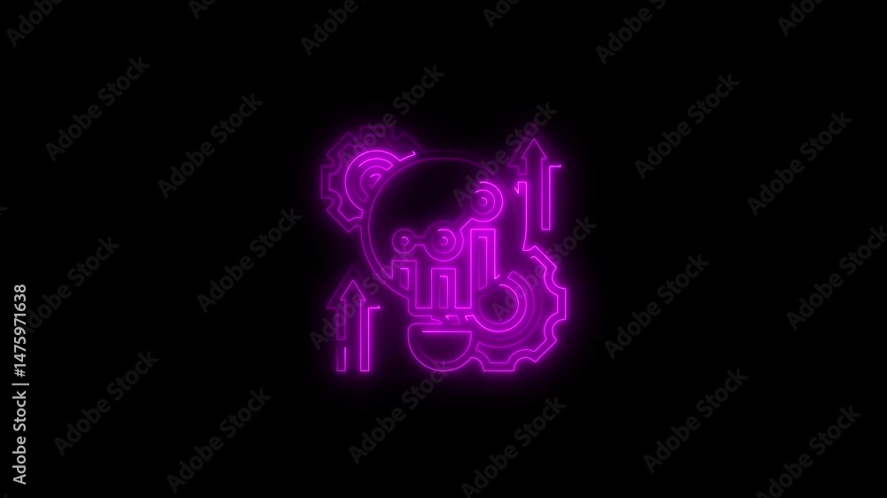 Poster animated glowing circuit board with gears and arrows representing technological progress