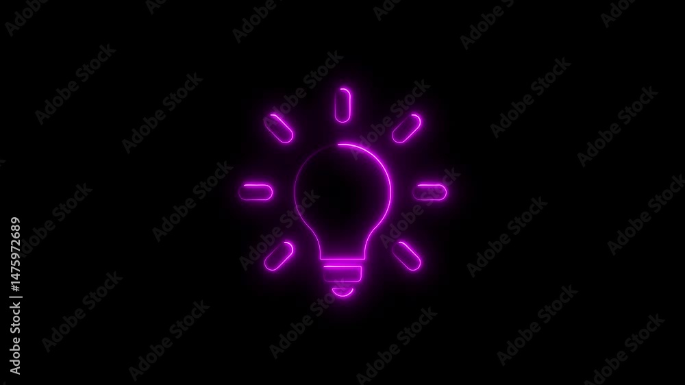 Poster Glowing neon lightbulb symbolizing new ideas and creative problem solving