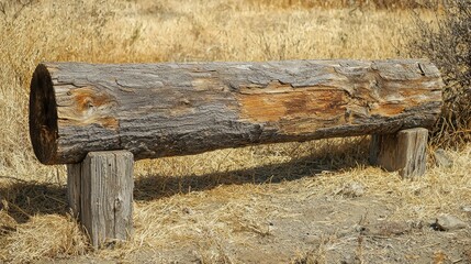 Fototapeta premium A single log used to anchor a farm gate closed, secured to a wooden post.
