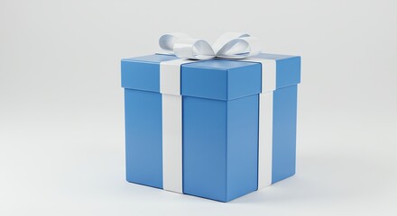 Obraz premium Blue Gift Box with White Ribbon