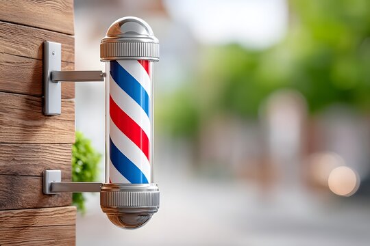 Urban barbershop classic red-white-blue spinning pole installation