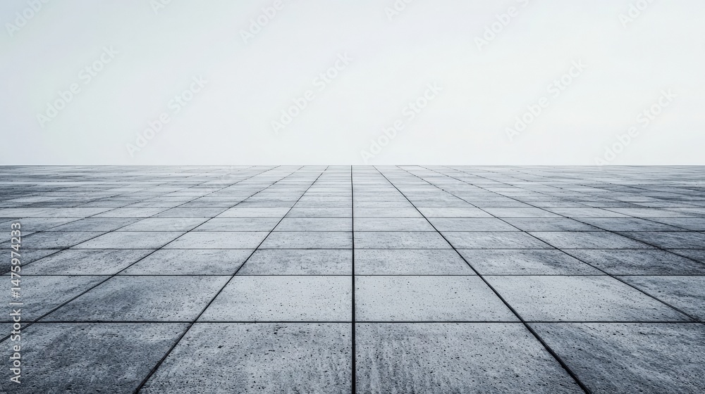 Poster Vast empty concrete floor seamlessly blending into an endless white sky, creating a sense of innovation and tranquility in a minimalist urban design