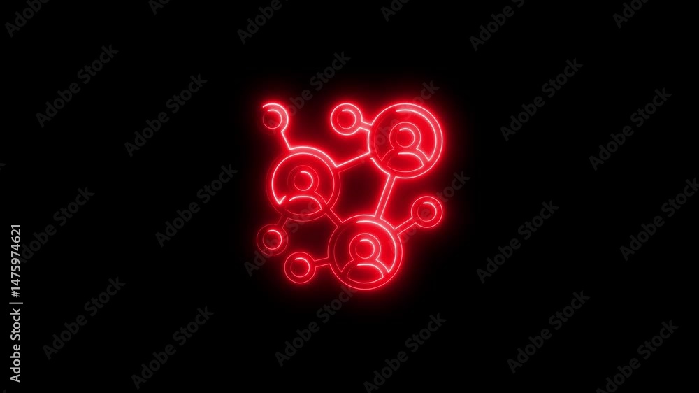 Poster glowing red network icon animation against a dark background representing connection