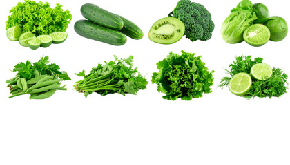 Fresh green vegetable set on white background
