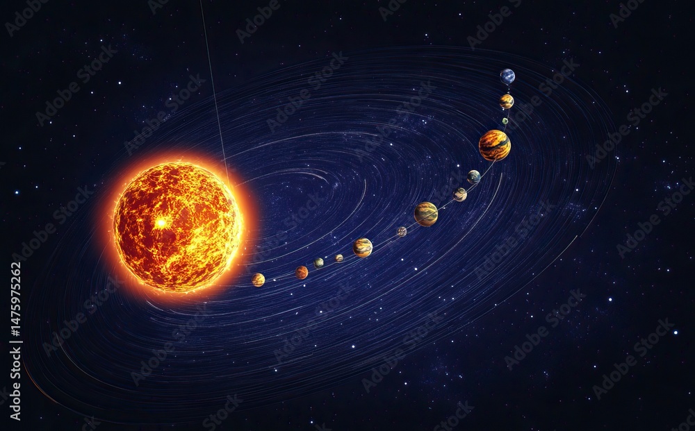 Poster 3d rendering of the earth in space with the sun and stars behind it. elements of the planet earth, a
