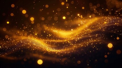 Obraz premium A mesmerizing display of golden bokeh lights creating an abstract, flowing wave on a dark background.