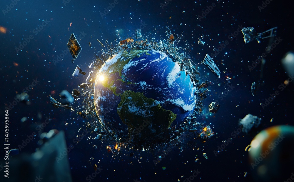 Poster 3d rendering of the earth in space with the sun and stars behind it. elements of the planet earth, a