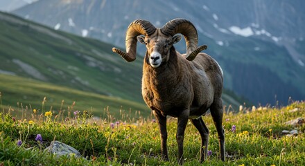 Fototapeta premium Bighorn sheep in a mountain meadow
