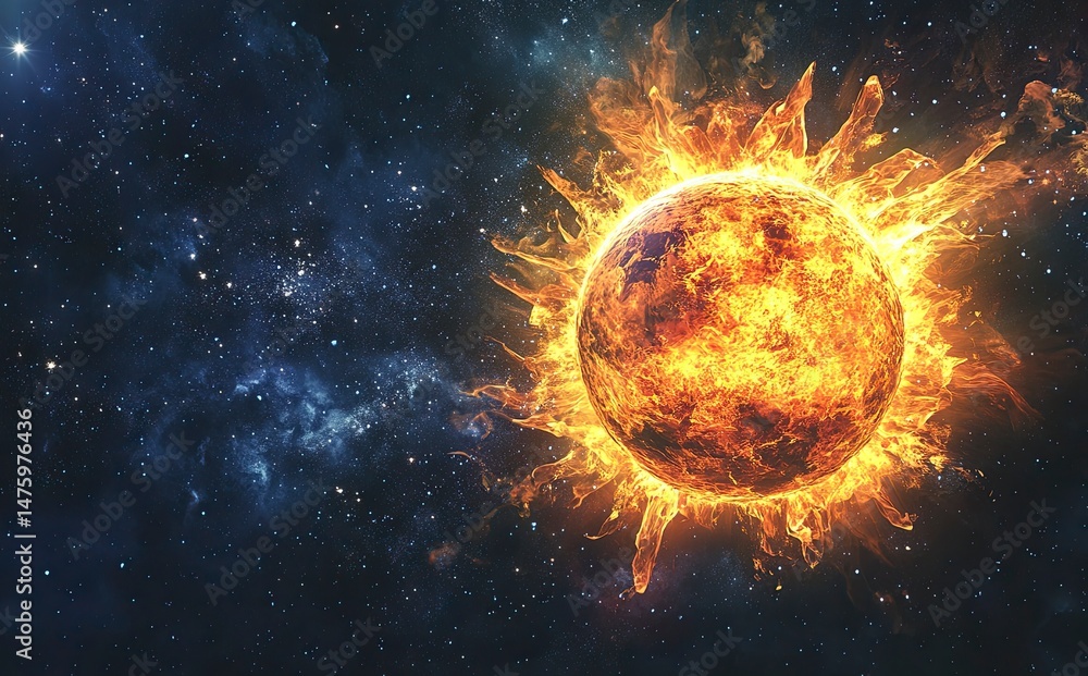 Poster 3d rendering of the earth in space with the sun and stars behind it. elements of the planet earth, a