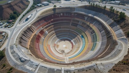 Obraz premium Aerial View of a Quarry Showing Colorful Strata and Layers