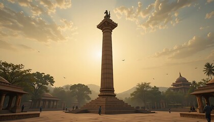 Majestic Sunset at the Ashoka Pillar: A Digital Masterpiece