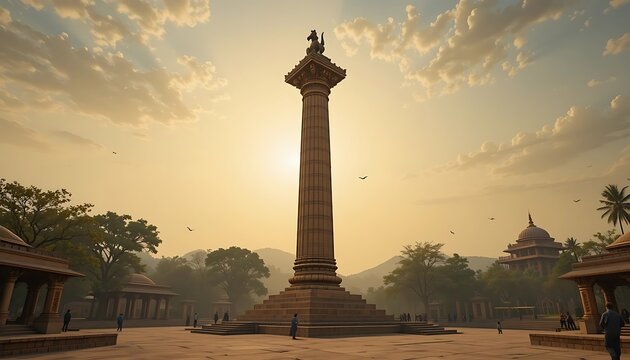 Majestic Sunset at the Ashoka Pillar: A Digital Masterpiece