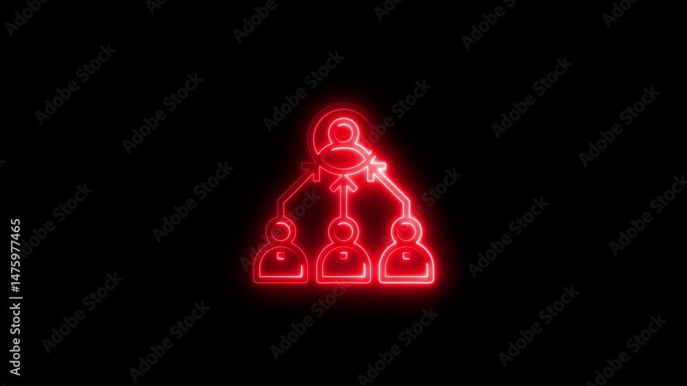 Poster animated neon organization chart displays team structure and hierarchy against black background