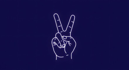 Fototapeta premium Hand Showing Peace Sign, Line Art Illustration on Dark Background