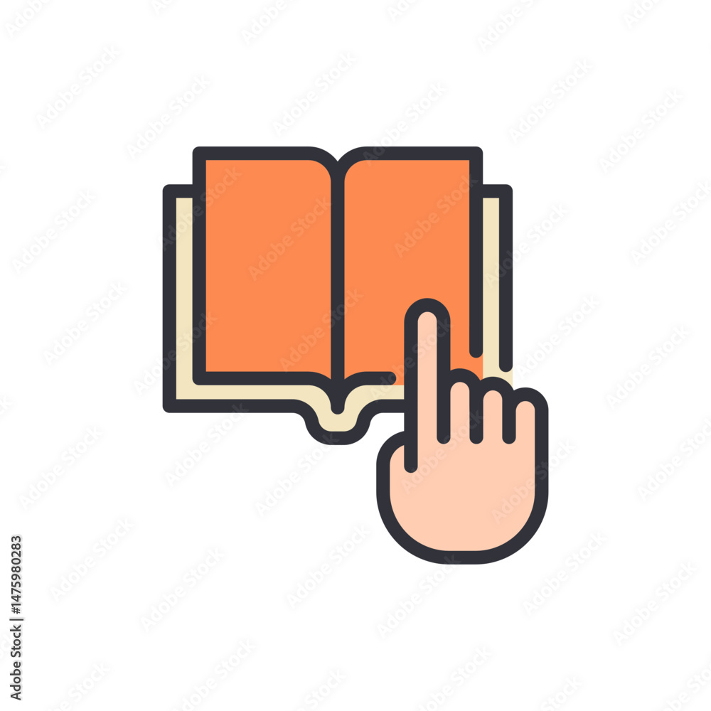 Poster hand interaction with open book symbolizing learning and knowledge