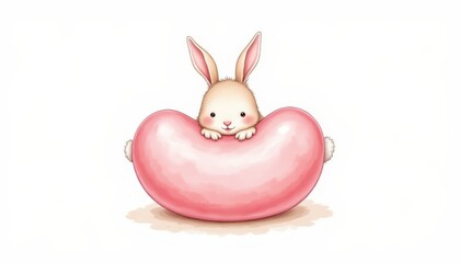 Fototapeta premium Cute bunny embraces heart, a symbol of love, affection, and tenderness adorable