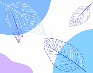 There are artworks depicting the shapes of leaves in blue and purple tones.