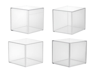 Fototapeta premium Illuminating clarity, four transparent cubes on a dark, contrasting background four