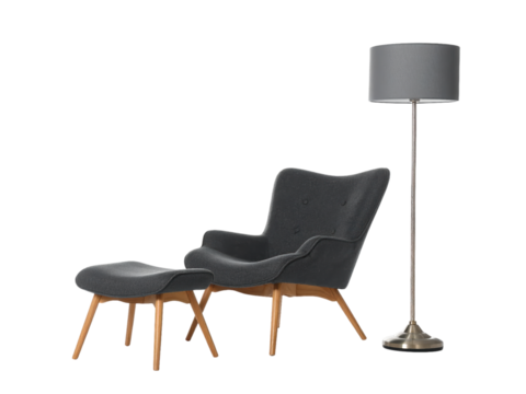 Dark grey chair and ottoman set, comfortable stylish furniture for modern living rooms