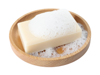 Rustic simplicity, a natural soap bar on wooden bowl, embracing cleanliness and care