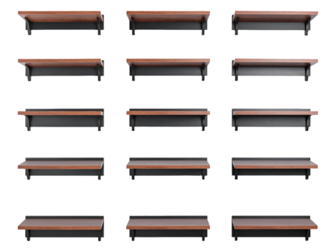Enhance your home decor with a set of six chic wooden shelves, practical storage and modern design