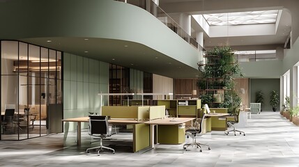 Co, working space office and sharing desk in corporate workspace