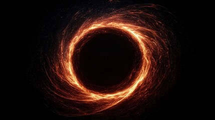 Energy swirl with fiery orange strands forming a dynamic circular shape against a dark background