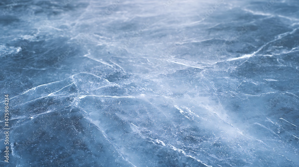 Poster closeup ice surface cracks or scratched texture background, cold frozen and freeze concepts