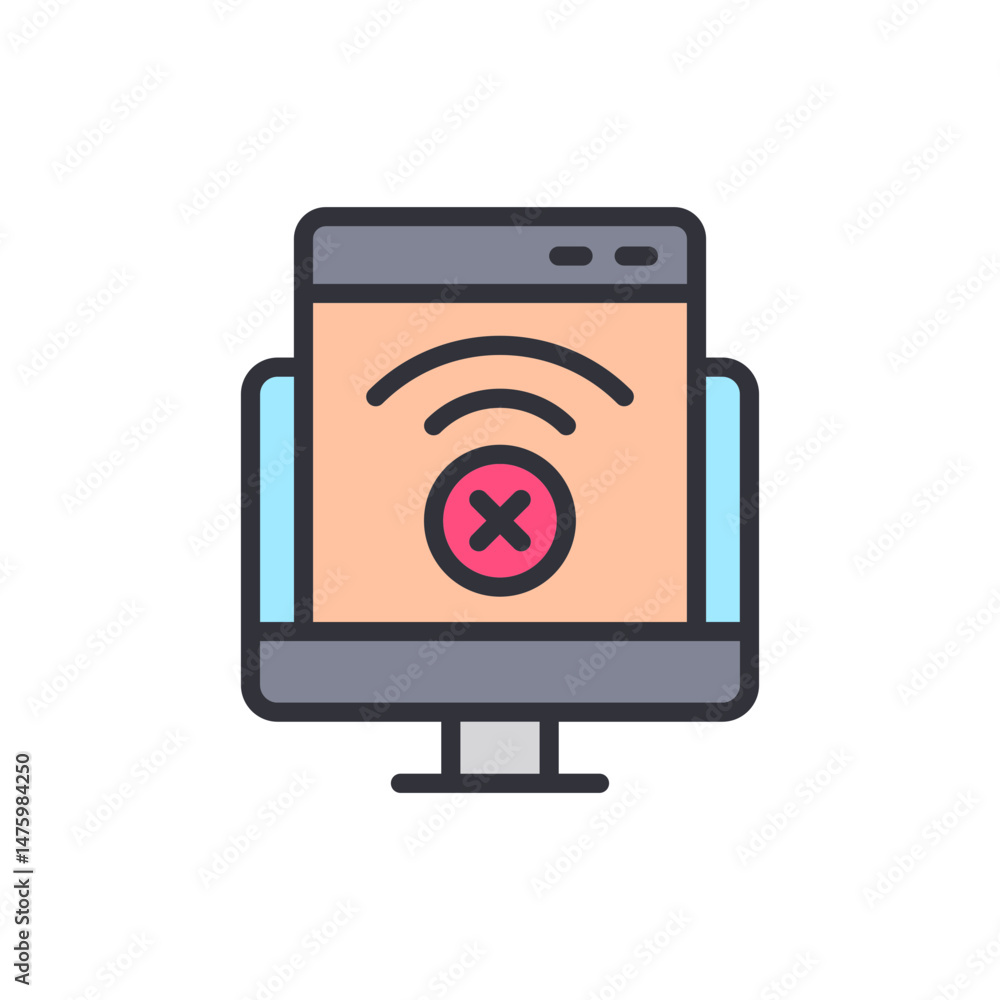 Poster disconnected internet icon displaying problems on computer screen