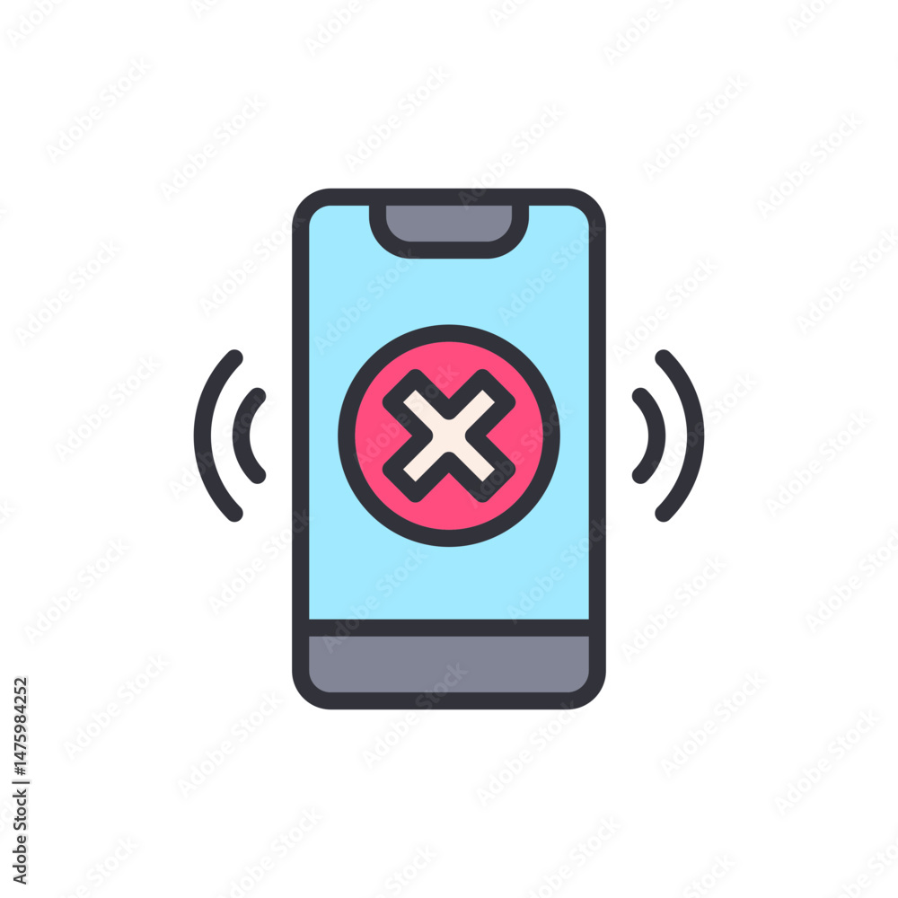 Poster cell phone icon with stop sign representing blocking or rejection