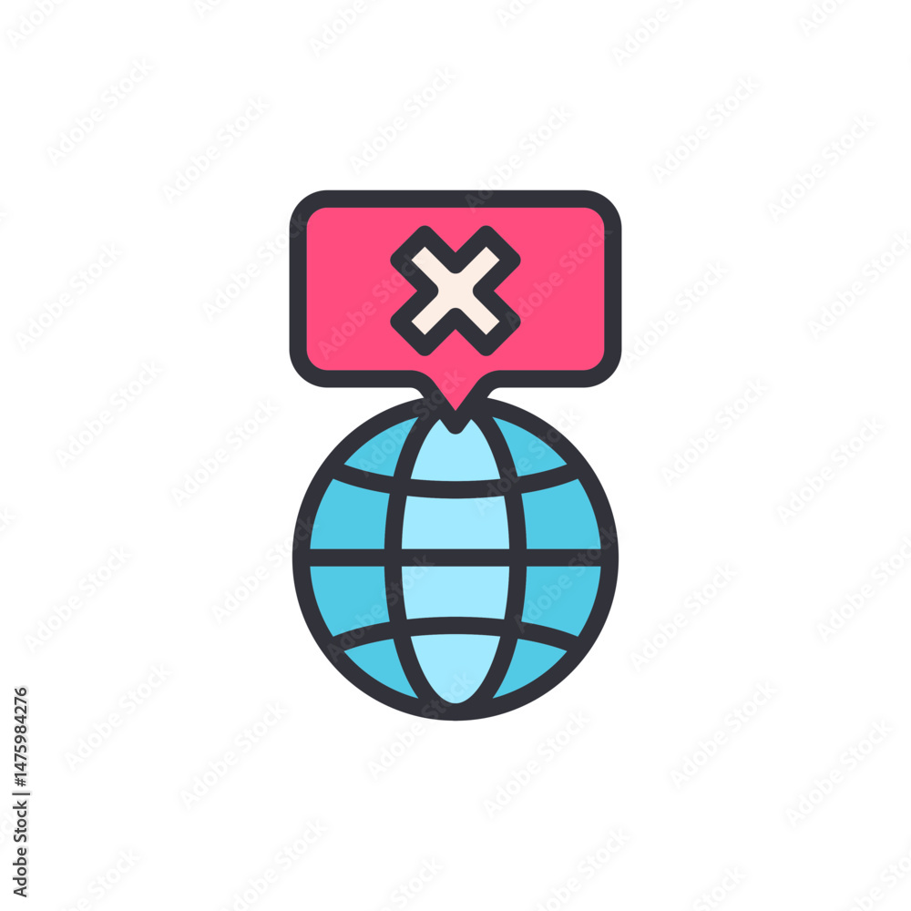 Poster global network error notification displaying cross symbol on a globe