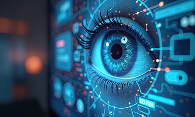 Fototapeta premium Futuristic Eye Biometric Scan Interface - AI & Machine Learning