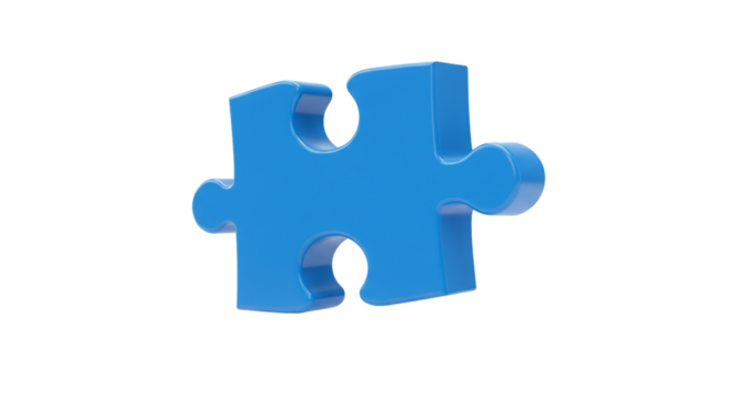 A single blue puzzle piece isolated on a black background in a studio shot with soft lighting