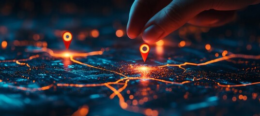 GPS navigation map showing start and end locations with colorful pins representing efficient travel and digital guidance
