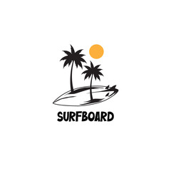 Obraz premium Surf Board Logo design.surfing beach logo vintage vector illustration template icon design.