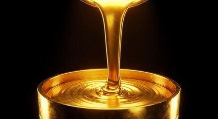 Golden Liquid Pouring Into Golden Container
